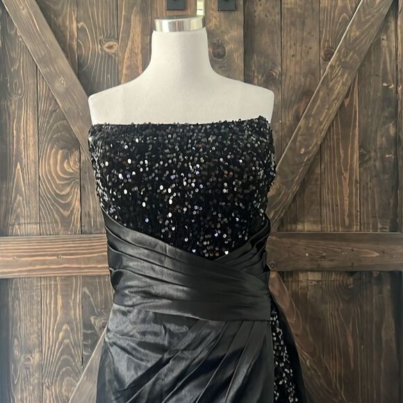 Sparkly Sequin Mermaid Prom Long Strapless Slit Bridesmaid Sexy Bodycon Formal - Picture 4 of 13